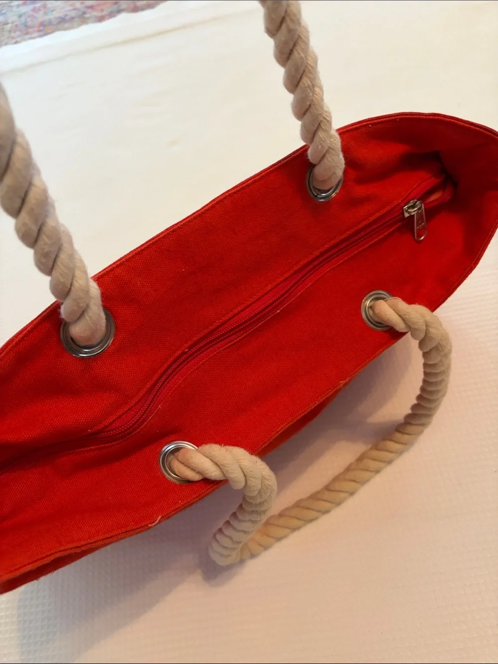 Striped Nautical Anchor Tote Bag - Red & Cream